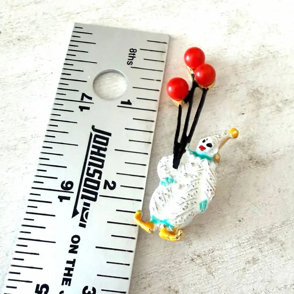 Vintage Enamel Clown Juggling Red Balloons Gold Tone Brooch